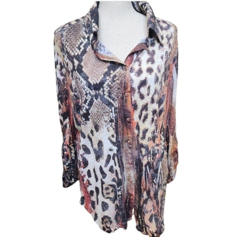 David Cline Crushed 'Spice' Shirt Size 2XL Embellished Animal Print